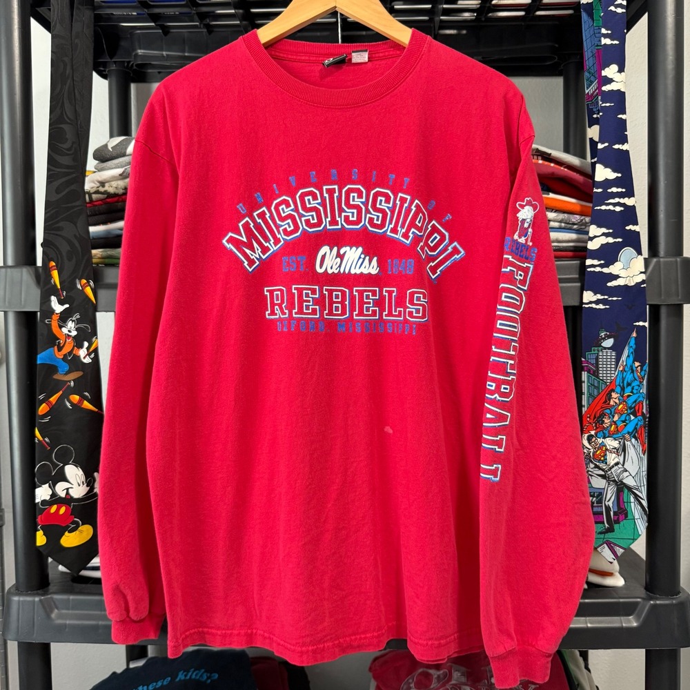 Y2K Red Ole Miss Rebels Gear For Sports Long Sleeve Tee XL Light Marks